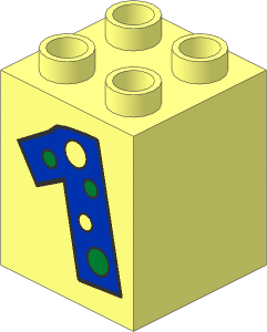 Duplo Brick  2 x  2 x  2 with "1" with Polka Dots Pattern