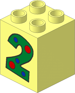 Duplo Brick  2 x  2 x  2 with "2" with Polka Dots Pattern