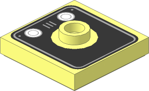 Plate  2 x  2 with Groove with  1 Centre Stud with with Two White Circles (Lights) and Grille on Black Square with Rounded Corners Pattern