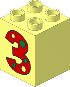 Duplo Brick  2 x  2 x  2 with "3" with Polka Dots Pattern