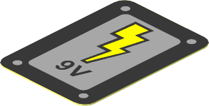 Sticker  1.3 x  0.9 with Yellow Lightning Bolt and Black "9V" on Light Bluish Grey Background