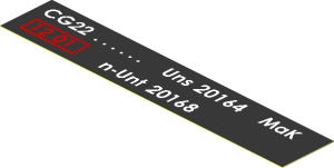 Sticker  0.7 x  3.8 with White "CG22", "Uns 20164", "MaK", "n-Unt 20168" and Red "1201" in Box on Black Background