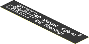 Sticker  0.7 x  3.8 with White "BD Stalgul Kgb" and "BW Phonings" on Black Background