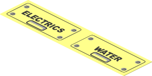 Sticker  1.0 x  4.4 with Black Frame and Black and Screws and Grip with Black "ELECTRICS"/"WATER"