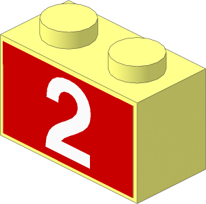 Brick  1 x  2 with White Number "2" on Red Background Sticker