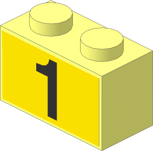 Brick  1 x  2 with Black Number "1" on Yellow Background Sticker