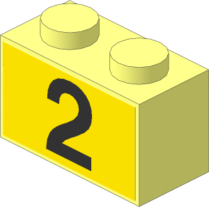 Brick  1 x  2 with Black Number "2" on Yellow Background Sticker