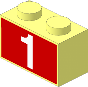 Brick  1 x  2 with White Number "1" on Red Background Sticker