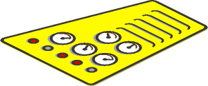 Sticker  2.05 x  1.6 with 5 Gauges, 5 Lamps and Louvres on Yellow Backgroud