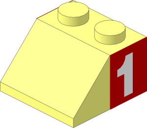 Slope Brick 45  2 x  2 with Number "1" Sticker on Both Sides