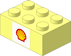 Brick  2 x  3 with Shell Logo 1971 Sticker on Both Sides