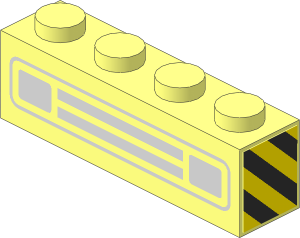 Brick  1 x  4 with Town Car Grille Chrome Silver Pattern with Black and Yellow Danger Stripes Stickers on Both Ends