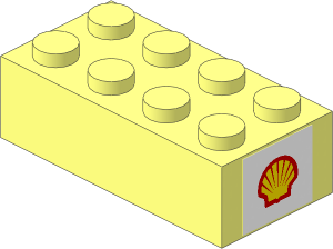Brick  2 x  4 with Shell Logo 1971 Sticker on Both Ends