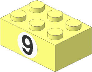 Brick  2 x  3 with Black "9" Sticker