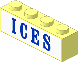 Brick  1 x  4 with Blue "ICES" Sticker
