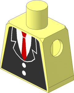 Minifig Torso with Black Suit with Two Buttons and Red Tie Sticker