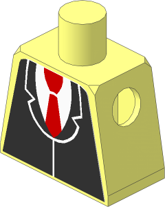Minifig Torso with Black Suit without Buttons and Red Tie Sticker