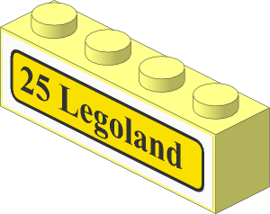 Brick  1 x  4 with Black "25 Legoland" Bus Rollsign Sticker
