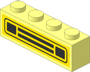 Brick  1 x  4 with Black Car Front on Yellow Background Sticker