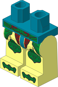 Minifig Hips and Legs with Gold Belt, Dark Red Scales, Lion Knee Pads and Clawed Toes Pattern