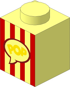 Brick  1 x  1 with Red Vertical Stripes and Yellow 'POP' Popcorn Box Pattern