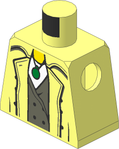 Minifig Torso with Trench Coat, Dark Bluish Grey Vest and Gold Pendant Pattern