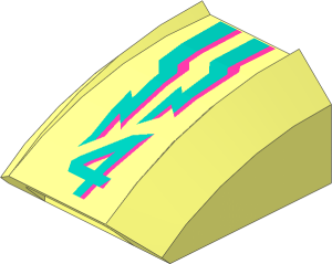 Slope Brick Curved Top  2 x  2 x  1 with Dark Turquoise and Dark Pink Energy Bolt and Number '4' Pattern