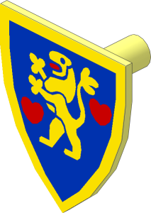 Minifig Shield Triangular with Yellow Standing Lion and Two Hearts Sticker