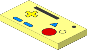 Tile  2 x  4 with Black Rectangle and Circle, Medium Blue Minus Signs and Triangle, Red Circle and Yellow Plus Sign Pattern