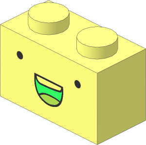 Brick  1 x  2 with Black Round Eyes, Green Mouth and Lime Tongue Pattern