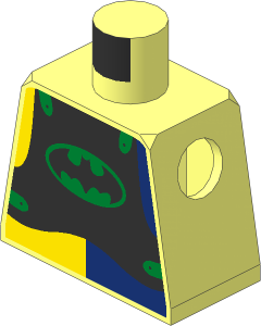 Minifig Torso with Silver Armour Plate, Batman Logo and Yellow/Dark Blue Shirt Pattern