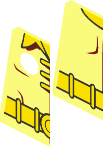 ~Minifig Torso with  3 Yellow Clasps, Collar, Belt and "R" on Black Oval Pattern - Half