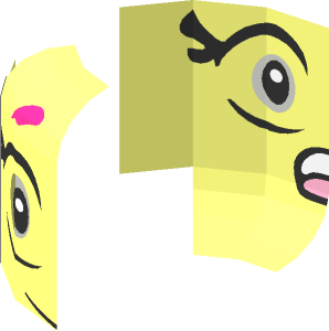 ~Minifig Head with Magenta Eyebrows and Large Light Yellow Eyes Pattern - Half