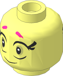 Minifig Head with Magenta Eyebrows and Large Light Yellow Eyes Smile/Scared 2-Sided Pattern