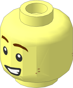 Minifig Head with Brown Eyebrows, Dark Tan Freckles and Crooked Smile/Worried Mouth 2-Sided Pattern