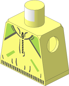 Minifig Torso with Grey Waistband, Lime Shoulders and Pocket and Silver Zipper Pattern
