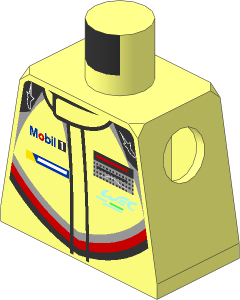 Minifig Torso with Race Suit with Porsche Logos and Black, Grey and Red Stripes Type 2 Pattern