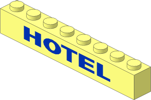 Brick  1 x  8 with Blue "HOTEL" Pattern