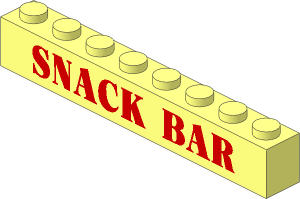 Brick  1 x  8 with Red "SNACK BAR" Pattern