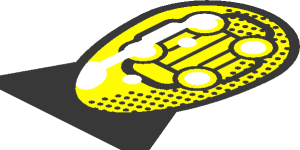 ~Sticker  0.8 x  1.8 with Yellow Headlamp and Red Stripe on Black Background Right - Headlamp
