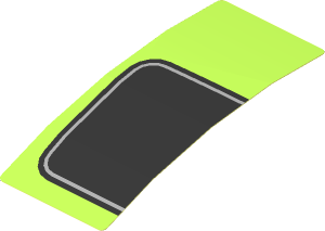 Sticker  1.8 x  4.0 with Black Trapezoid on Lime Background Left (Formed)