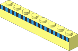 Brick  1 x  8 with Black Stripe and 16 Blue Squares Pattern
