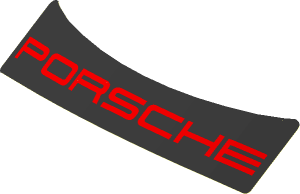 Sticker  1.2 x  3.9 with Red "PORSCHE" on Black Background (Formed)