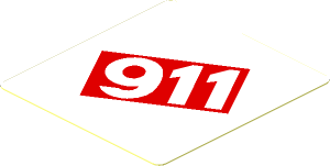 Sticker  1.8 x  1.9 with White 911 in Red Square on White Background