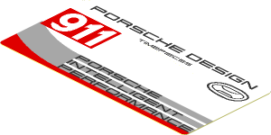 Sticker  1.8 x  3.8 with Logos, Car Door Handle and Black Grey and Red Stripes on White Background Left