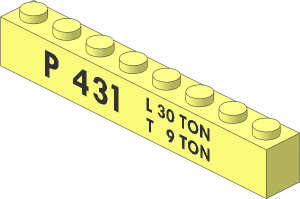 Brick  1 x  8 with Black "P 431" and "L 30 TON" and "T  9 TON" Pattern