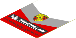 Sticker  1.9 x  1.8 with Logos and Grey and Red Stripes on White Background