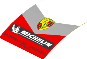 Sticker  1.9 x  1.8 with Logos and Grey and Red Stripes on White Background (Formed)