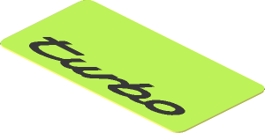Sticker  0.9 x  1.8 with Black "turbo" on Green Background