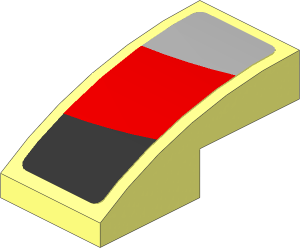 Slope Brick Curved  2 x  1 with Black, Grey and Red Stripes on White Background Right Sticker